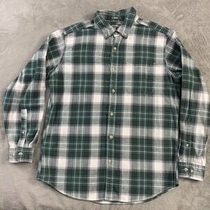 Eddie Bauer Flannel Shirt Mens M Green Relaxed Plaid Button Long Sleeve Outdoor